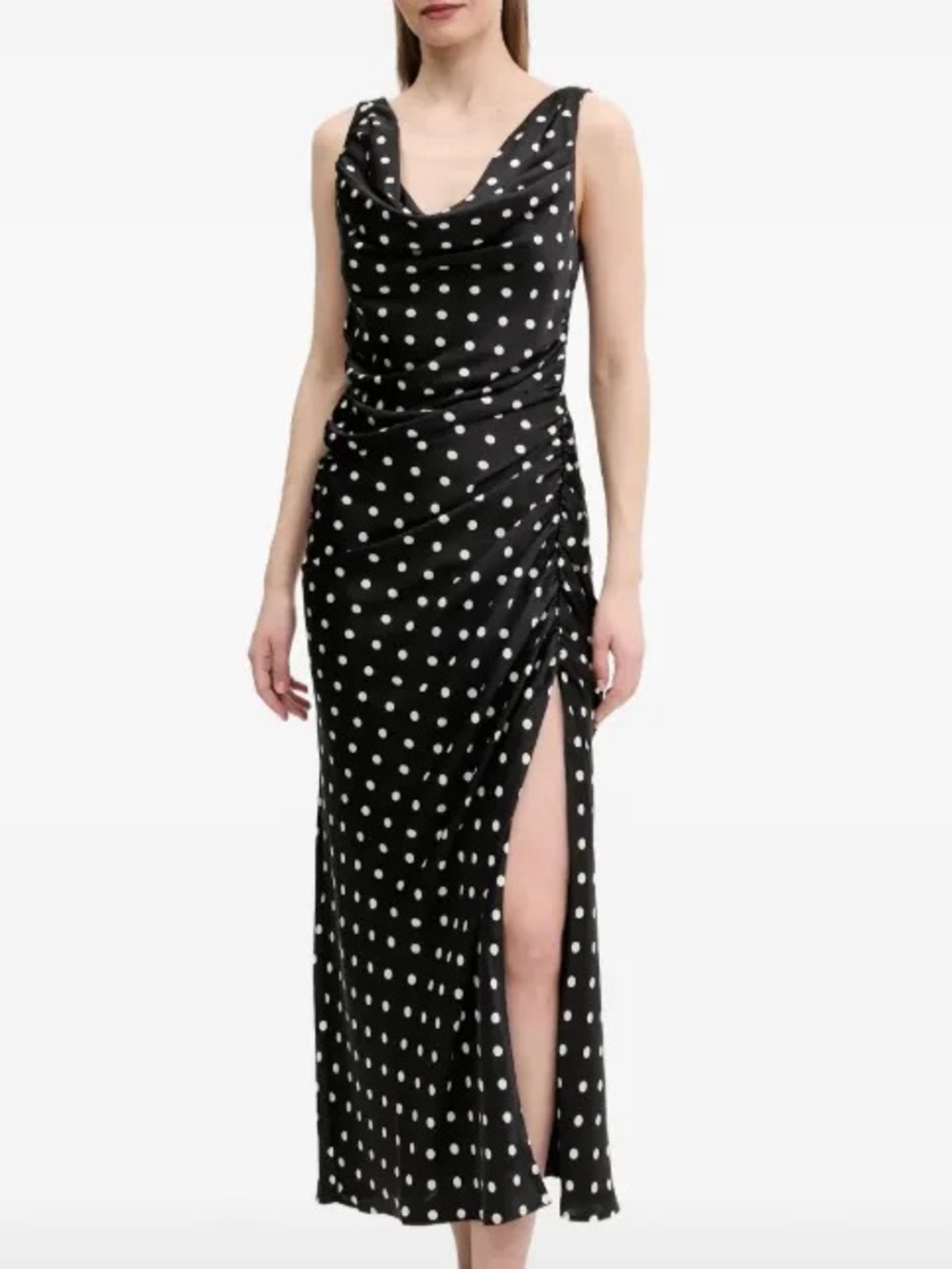 Abercrombie & Fitch Black and White Polka Dot Cowl Neck Maxi Dress